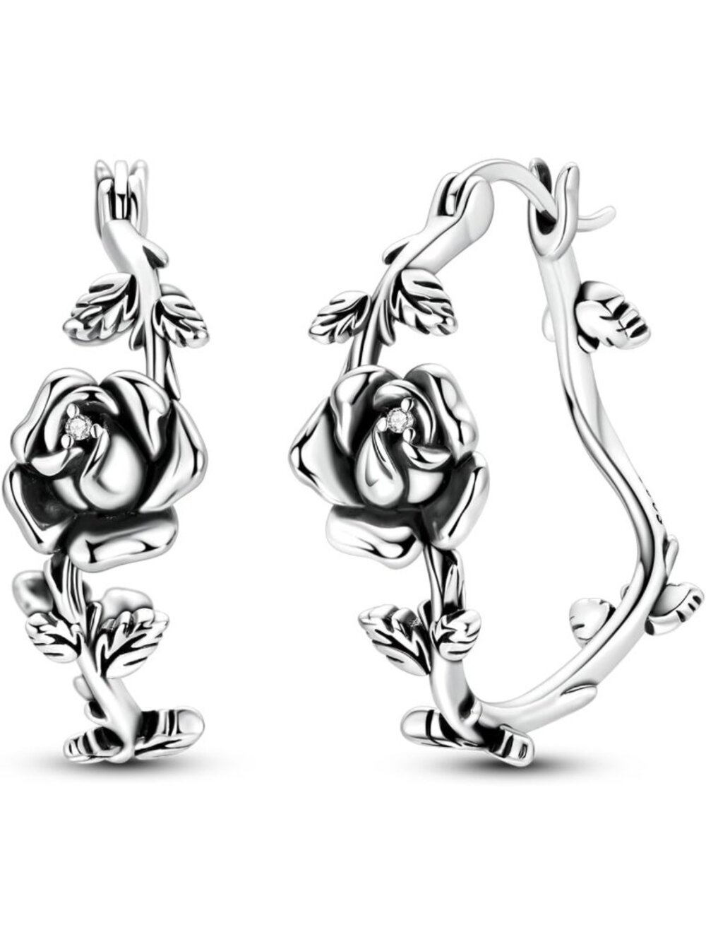 Vintage Sterling Silver Flower Hoop Earrings for Women | Elegant Rose Design